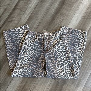 OAT NEW YORK Leopard Print Straight Leg Jeans Beige Black Denim Women’s Size 0